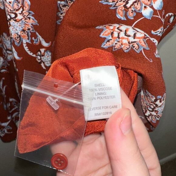 Garnet Hill Long Sleeve Knee Length Floral Dress Patch Pockets Burnt Orange 6 - Picture 6 of 7